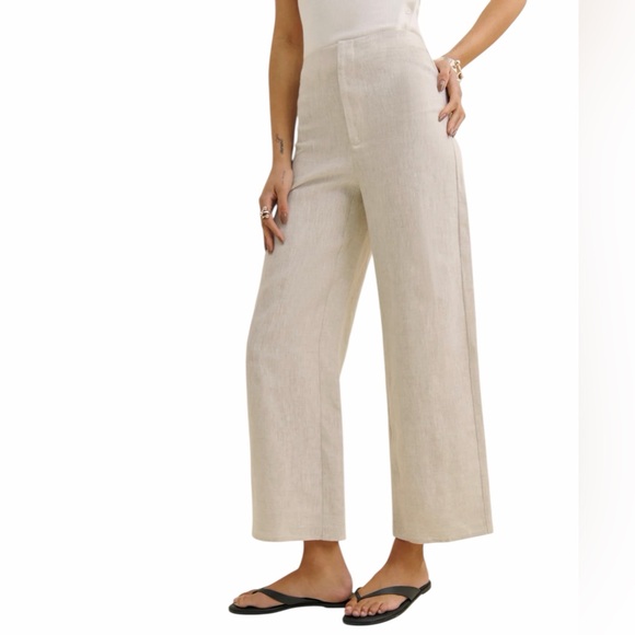 REFORMATION NWT JONI LINEN CROPPED PANT IN OATMEAL. - Picture 2 of 7
